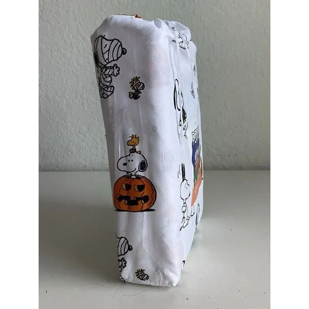 Peanuts Snoopy Halloween Costumes QUEEN Sheet‎ Set Ghost Mummy Skeleton NEW
